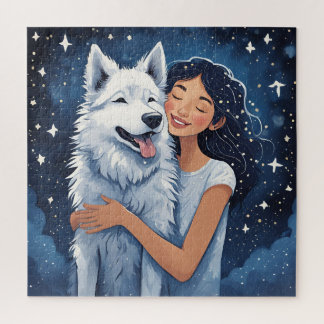 Love in the Stars: Girl and Husky Jigsaw Puzzle