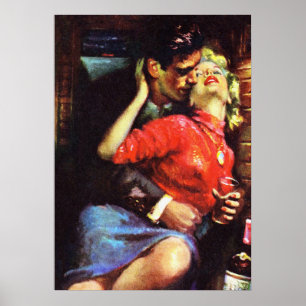 Love In The Train Cabin Vintage Pulp Cover Art Poster