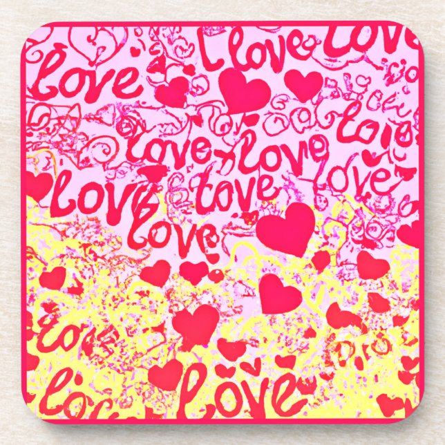 Love in Vibrant Color Pattern Beverage Coaster (Front)