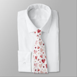 Love in Watercolor - Whimsical Heart Pattern Neck Tie