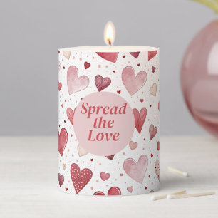 Love in Watercolor - Whimsical Heart Pattern Pillar Candle