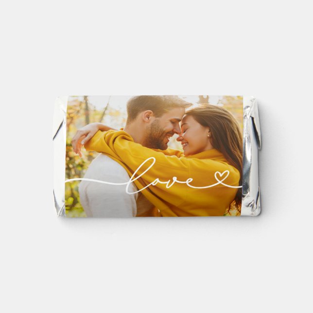 Love in White Heart Script Custom Wedding Photo Hershey's Miniatures (Front)