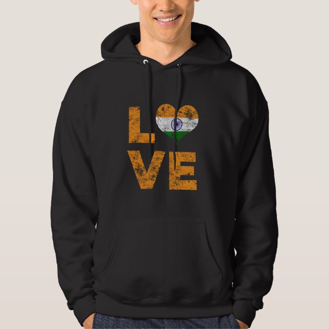 Love India Vintage Heart Indian Flag Hoodie (Front)