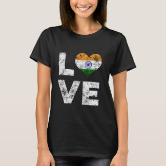 Love India Vintage Heart Indian Flag T-Shirt