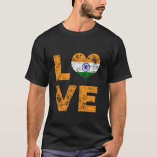 Love India Vintage Heart Indian Flag T-Shirt