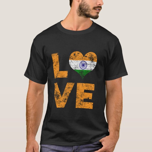 Love India Vintage Heart Indian Flag T-Shirt (Front)