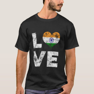 Love India Vintage Heart Indian Flag T-Shirt