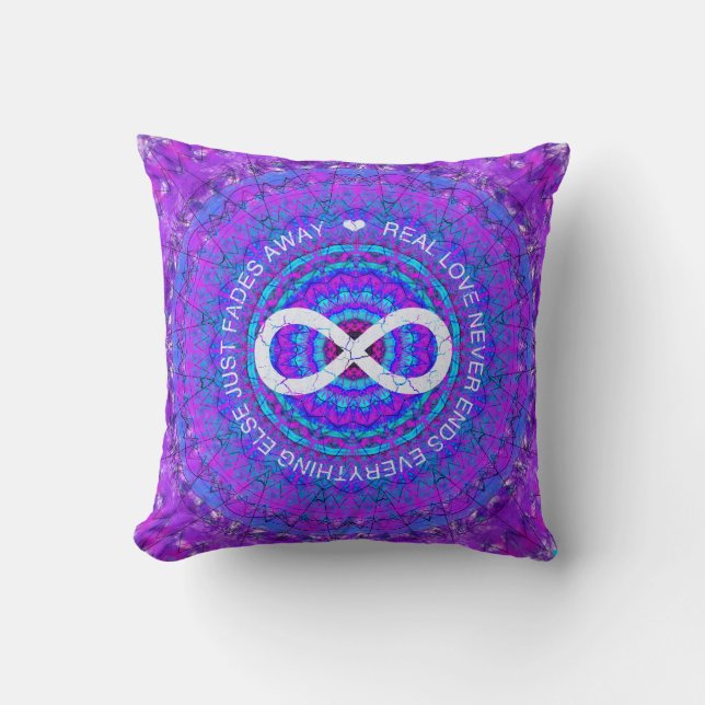 Love Infinity funky purple mandala Throw Pillow (Front)