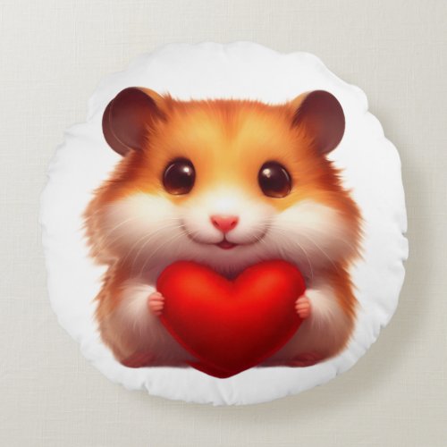 Love_Infused Hamster Heart Pillow A Heartwarming Round Pillow