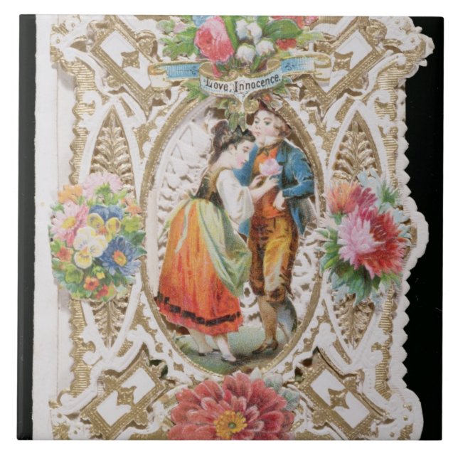 Love, Innocence, Valentine card, c.1870 (colour li Ceramic Tile (Front)