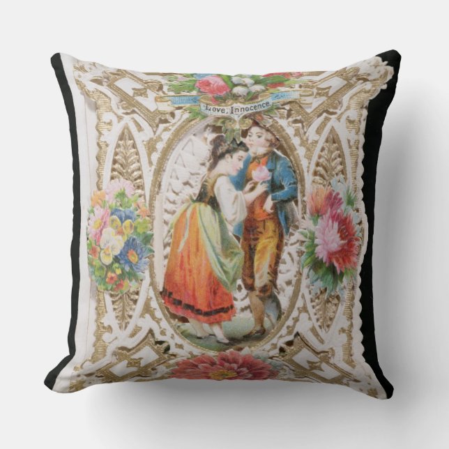 Love, Innocence, Valentine card, c.1870 (colour li Throw Pillow (Front)