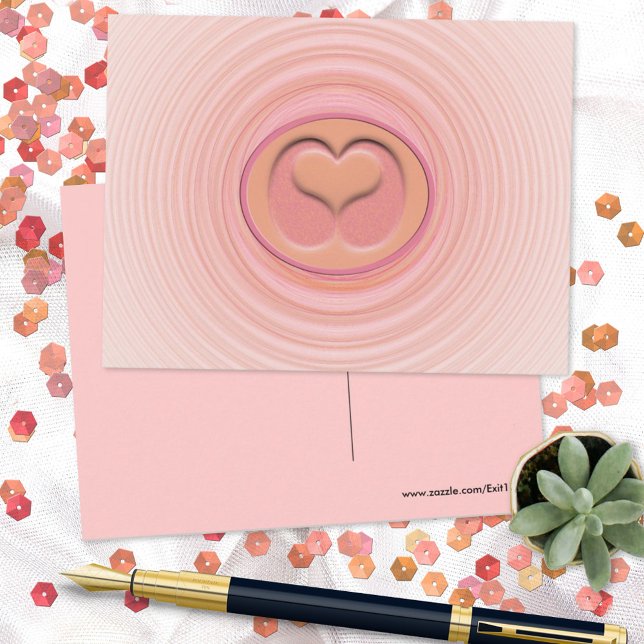 Love Inspired Pink Peach Spirals 3D Heart Center Postcard (Creator Uploaded)