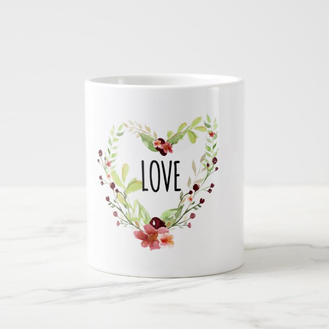 *~* LOVE INTENTION EMOTO Floral HEART wreath Giant Coffee Mug (Front)