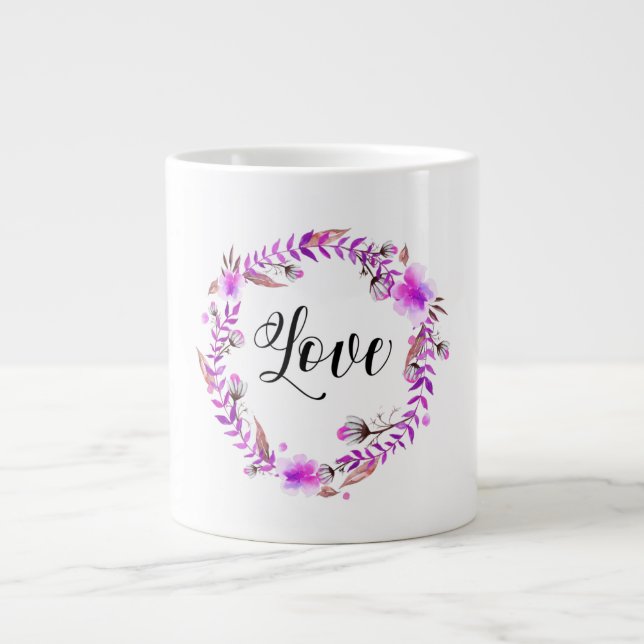 *~* LOVE INTENTION EMOTO Floral Wreath Giant Coffee Mug (Front)