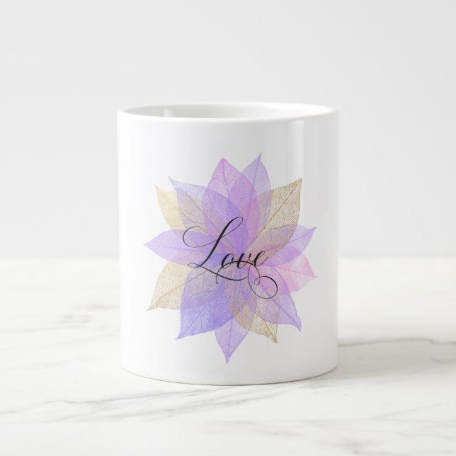 *~* LOVE INTENTION EMOTO Pastel Leaves Magical Giant Coffee Mug (Front)