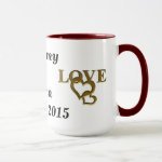 Love Interlocking Heart, Names and Date Ringer Mug
