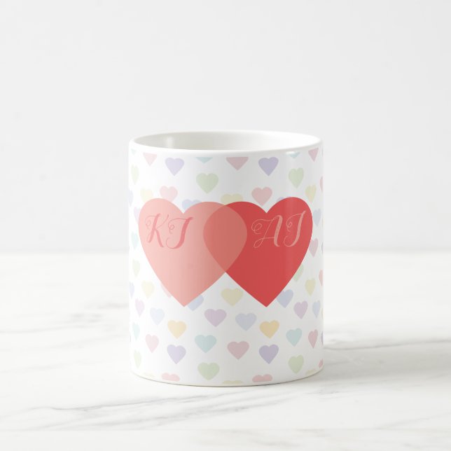 Love Intertwined Hearts Custom Monogrammed Coffee Mug (Center)