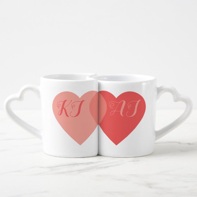 Love Intertwined Hearts Custom Monogrammed Coffee Mug Set (Back Nesting)