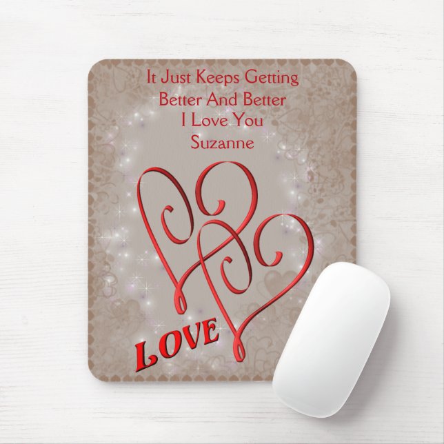 Love Intertwined Red Hearts Personalized Mouse Pad (With Mouse)