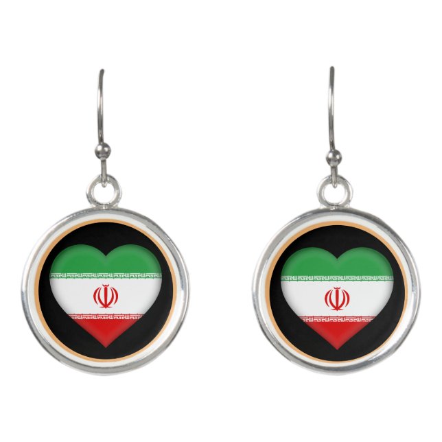 Love Iran & Iranian flag fashion heart Earrings (Front)