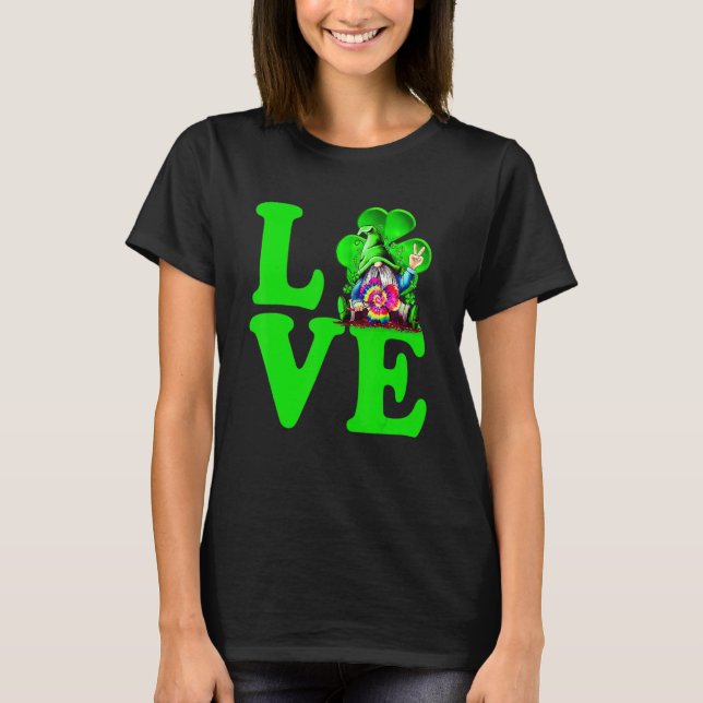 Love Irish Gnome Tie Shamrock St Patrick Day Hippi T-Shirt (Front)