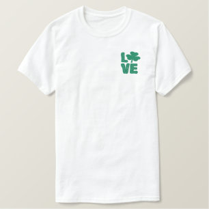 Love Irish Green Shamrock St Patricks Day Embroidered T-Shirt