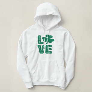 Love Irish Shamrock St Patricks Day Green Embroidered Hoodie
