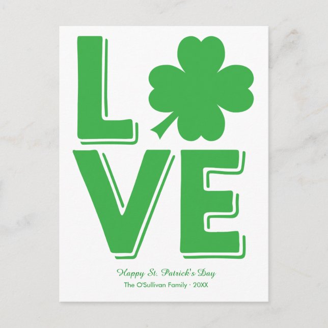 Love Irish Shamrock St. Patrick's Day Postcard (Front)
