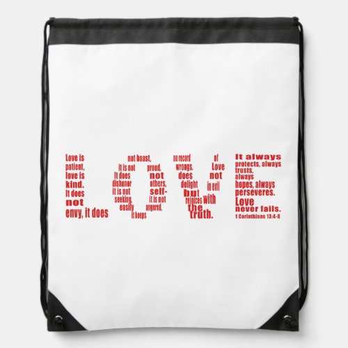 Love is 1 Corinthians 134_8 Bible verse Drawstring Bag