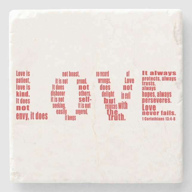 Love is... 1 Corinthians 13:4-8 Bible verse Stone Coaster (Front)