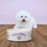 Love is a Bichon Pet Bowl<br><div class="desc">For bichon lovers,  love is 100% a bichon expressed on this softly colored pet bowl with hearts and an adorable bichon face. You can customize this pillow with your friend's picture and text to match.</div>