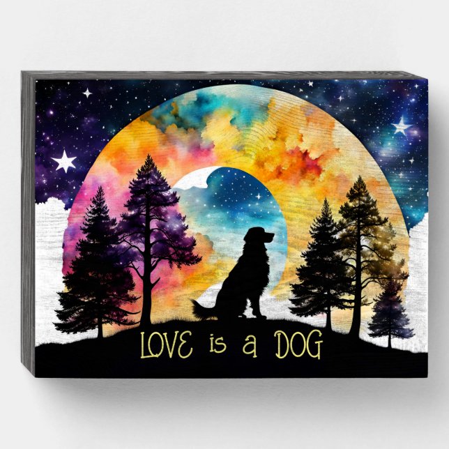 Love is a Dog waiting for you *Personalize* Wooden Box Sign (Front Horizontal)