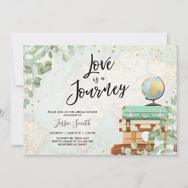 Love is a Journey Eucalyptus Travel Bridal Shower Invitation (Front)