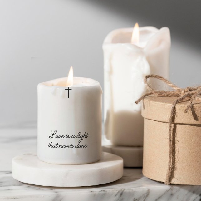 Love is a light elegant black lettering memorial pillar candle (Perfect memorial symbol)