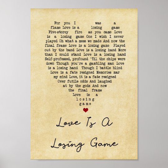 Love Is A Losing Game Vintage Heart Song Lyric Poster