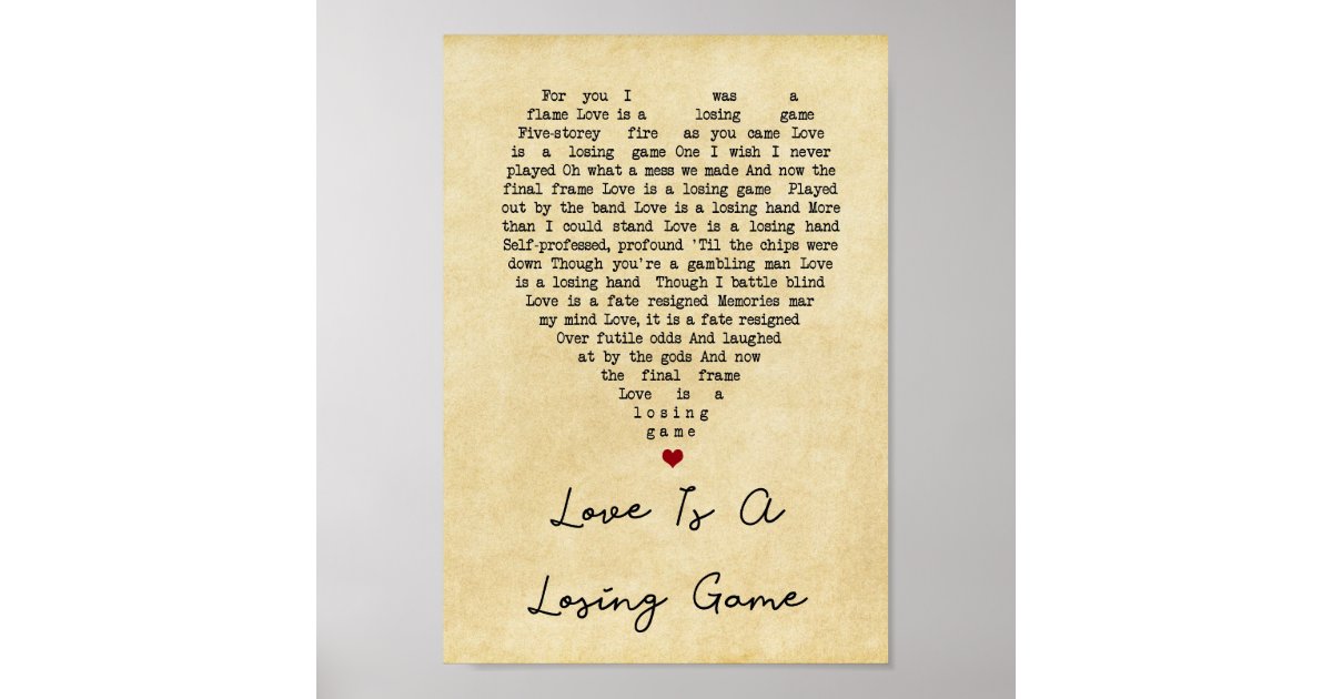 Love Is A Losing Game Vintage Heart Song Lyric Poster Zazzle