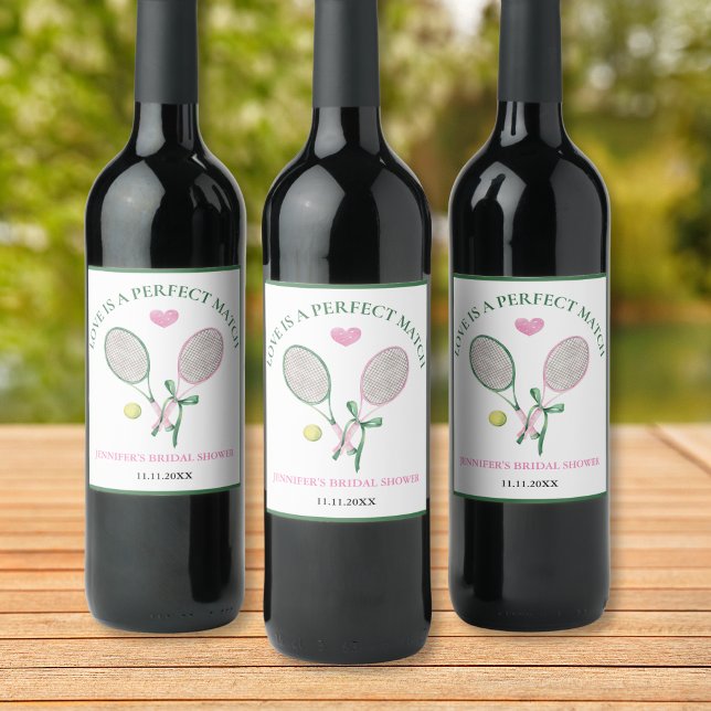 Love Is a Perfect Match Tennis Bridal Shower Wine Label (Creator Uploaded)