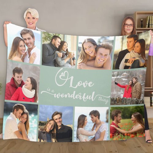Love is a Wonderful Thing 10 Photo Collage Seafoam Fleece Blanket