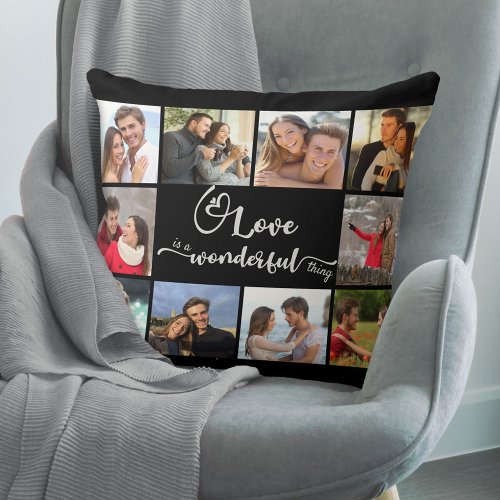 Love is a Wonderful Thing Black Grey 10 Photo Throw Pillow