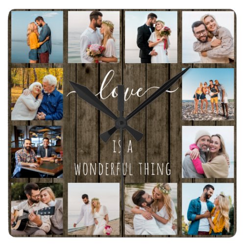 Love is a Wonderful Thing Quote 12 Photo Wood Square Wall Clock