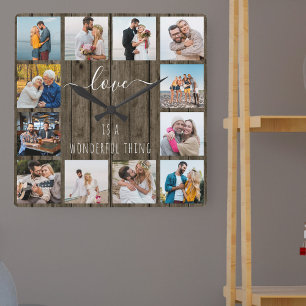 Love is a Wonderful Thing Quote 12 Photo Wood Square Wall Clock