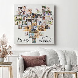 Love is all Around Heart Shape 36 Photo Collage Canvas Print