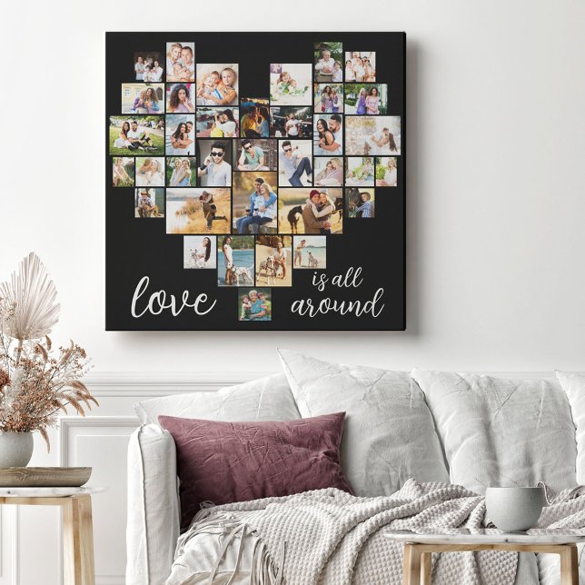 Love is all Around Heart Shape 36 Photo Collage Canvas Print (Creator Uploaded)