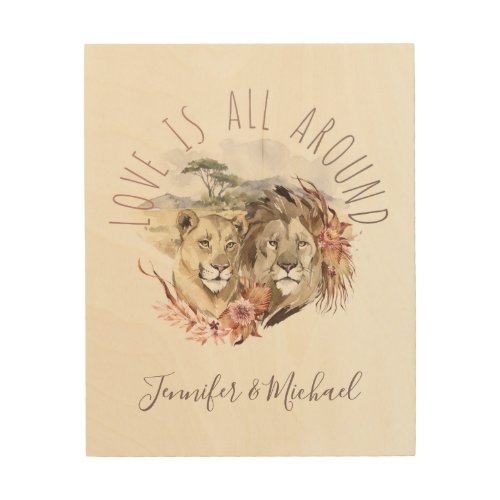 Love is All Around Lions with Names Wood Wall Art