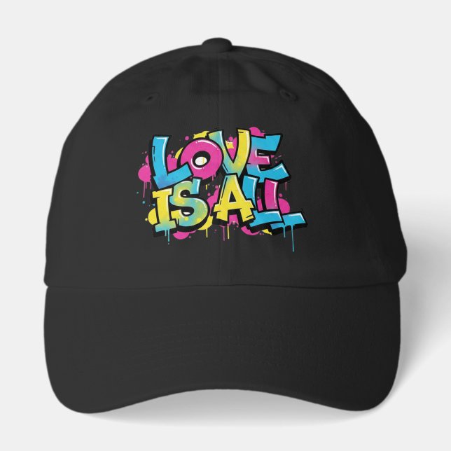 Love Is All Graffiti Art Black Baseball Cap (Front)