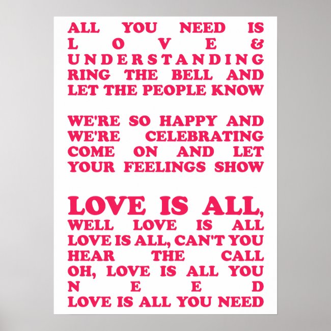 Love is all - Roger Clover Song Lyrics Poster