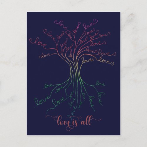 Love is All Tree of Life Navy Rainbow Valentines Postcard