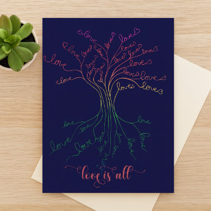 Love is All Tree of Life Navy Rainbow Valentine's Postcard