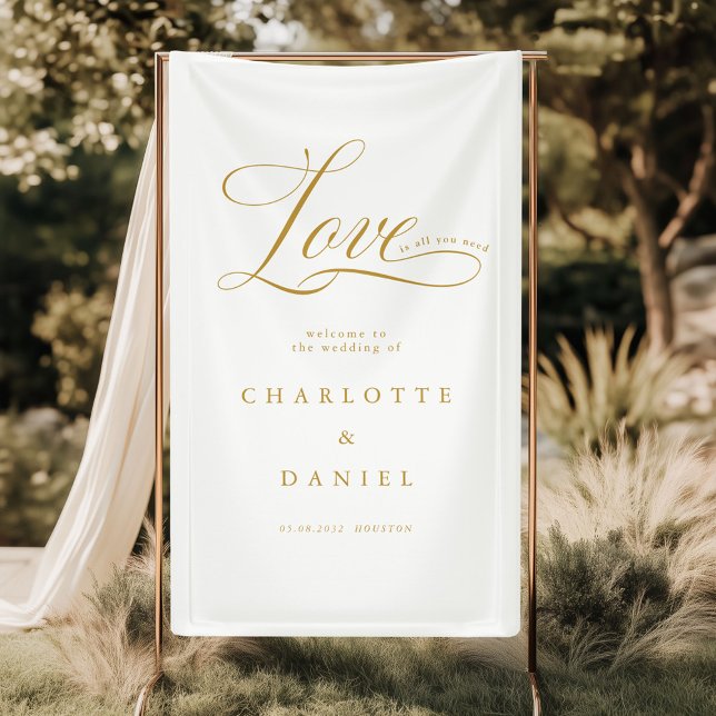 Love is all you need! Elegant, wedding Banner (Love is all you need! Personalized, Elegant, welcome, wedding Banner with your names and date.)