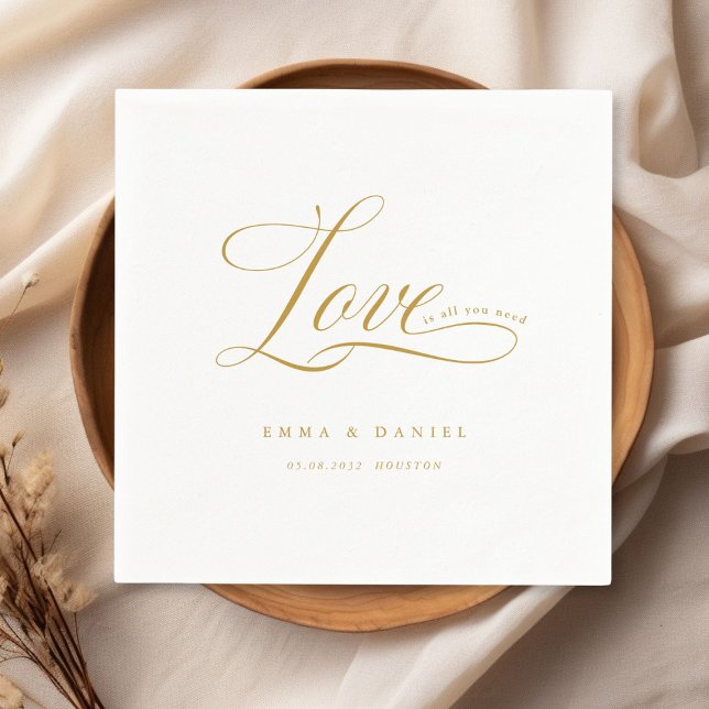 Love is all you need! Elegant, wedding Napkins (Love is all you need! Elegant, wedding Napkins, scripted font with your name & date.)